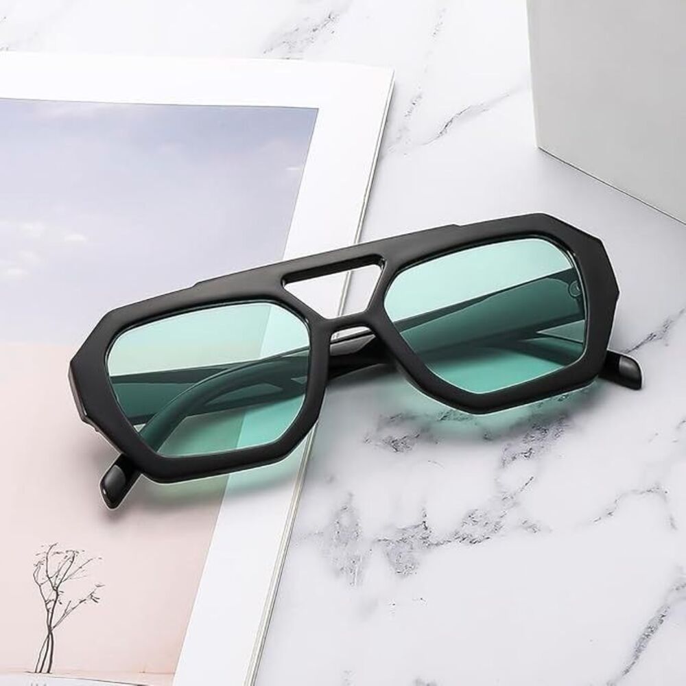 Square Aviator Sunglasses for Women Men Trendy Designer Hexagonal Thick Frame